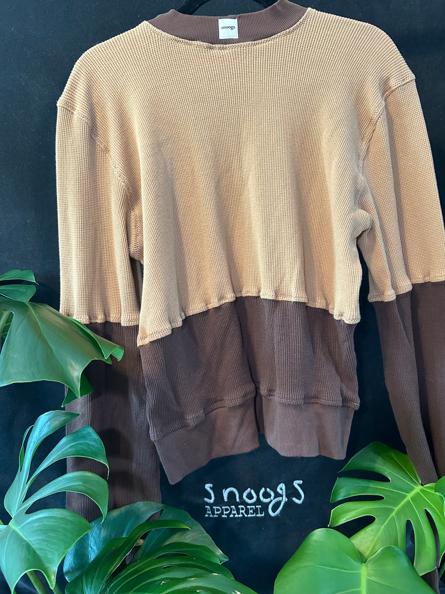 Brown Colorblock Waffle Top