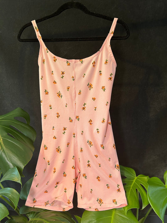 Flower Ribbed Tie Back Onesie