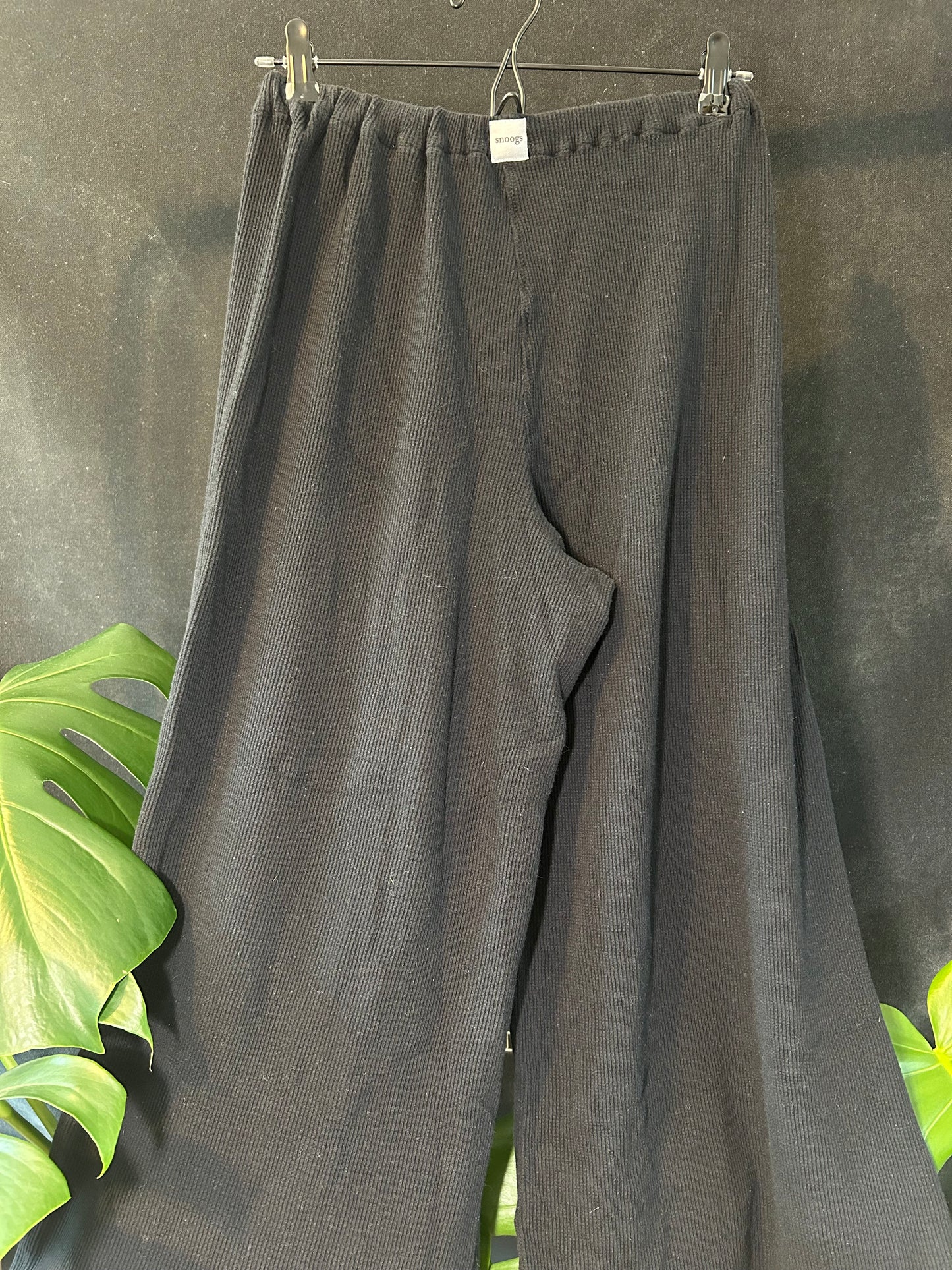 Black Cotton Waffle Wide Leg Pants