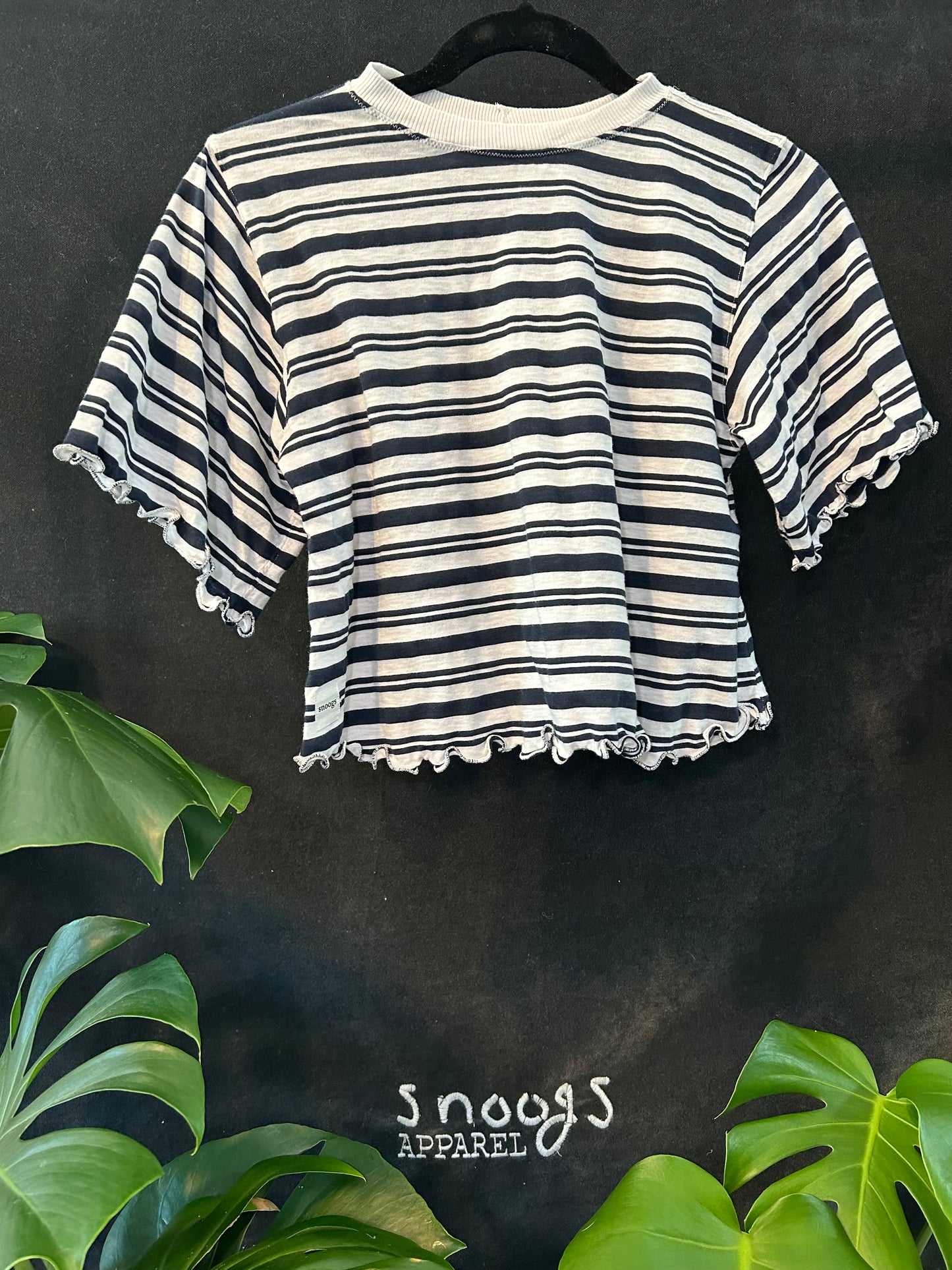 Cotton Striped Lettuce Hem Crop Top