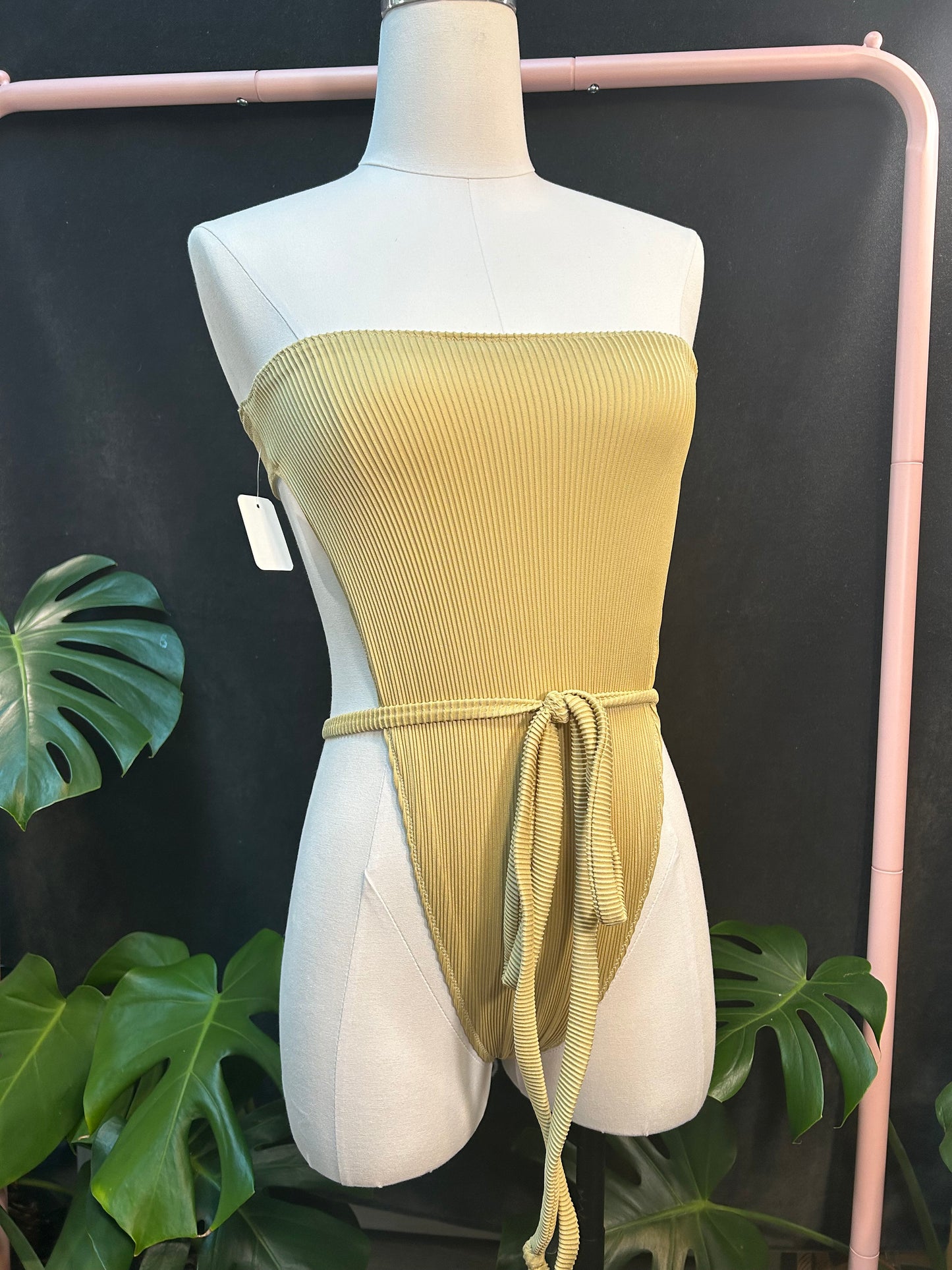 Gold Ribbed One Piece Swim