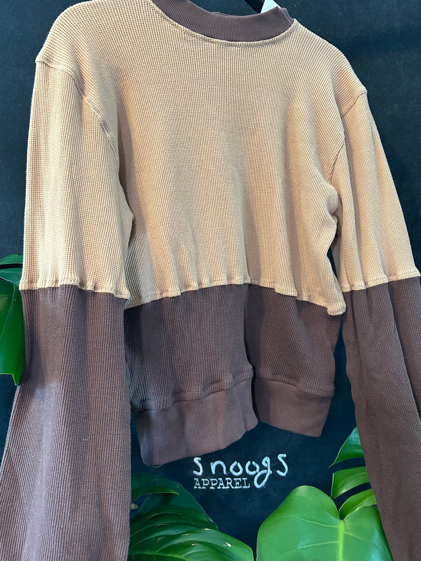 Brown Colorblock Waffle Top