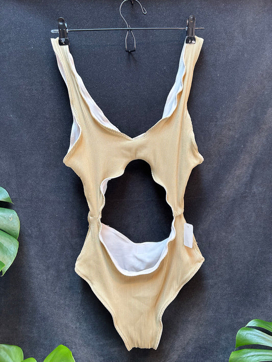 Gold Ribbed Cutout Swimsuit