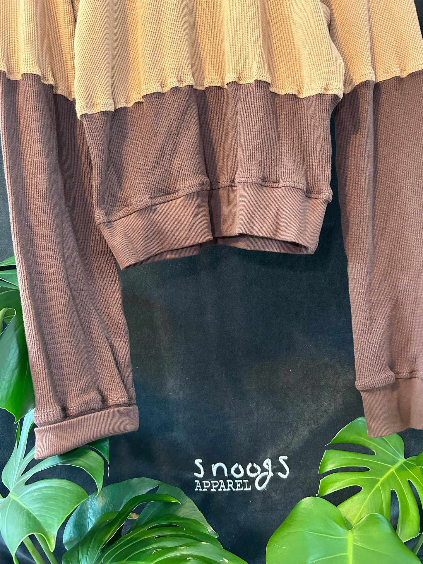 Brown Colorblock Waffle Top