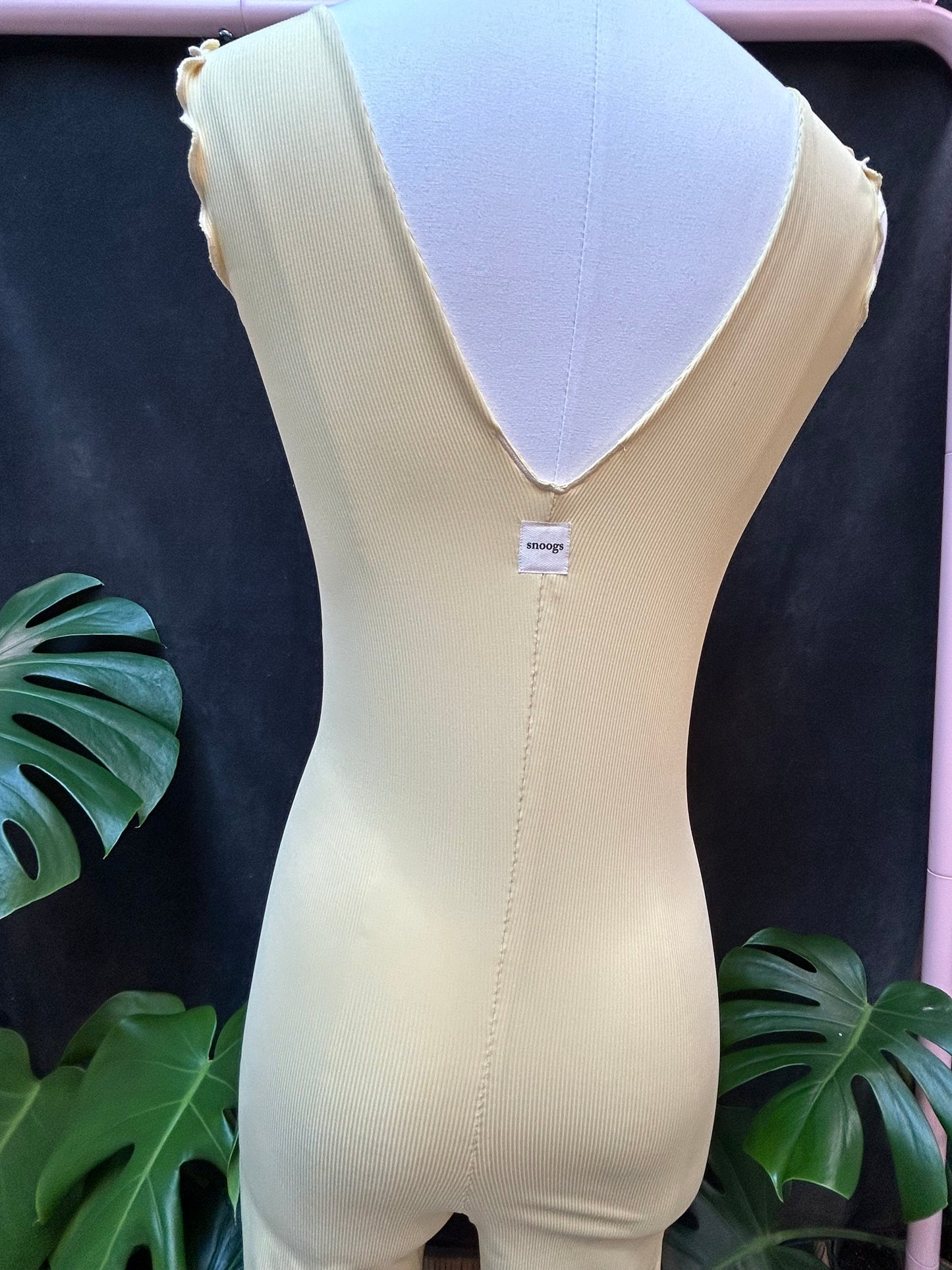 Fully Lined Yellow Ribbed Flare Leg Onesie