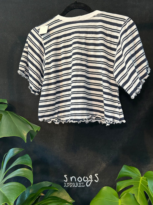 Cotton Striped Lettuce Hem Crop Top