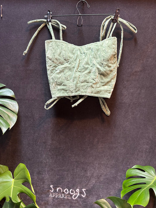 Strappy-Doo Sage Crushed Velvet Cotton Bustier